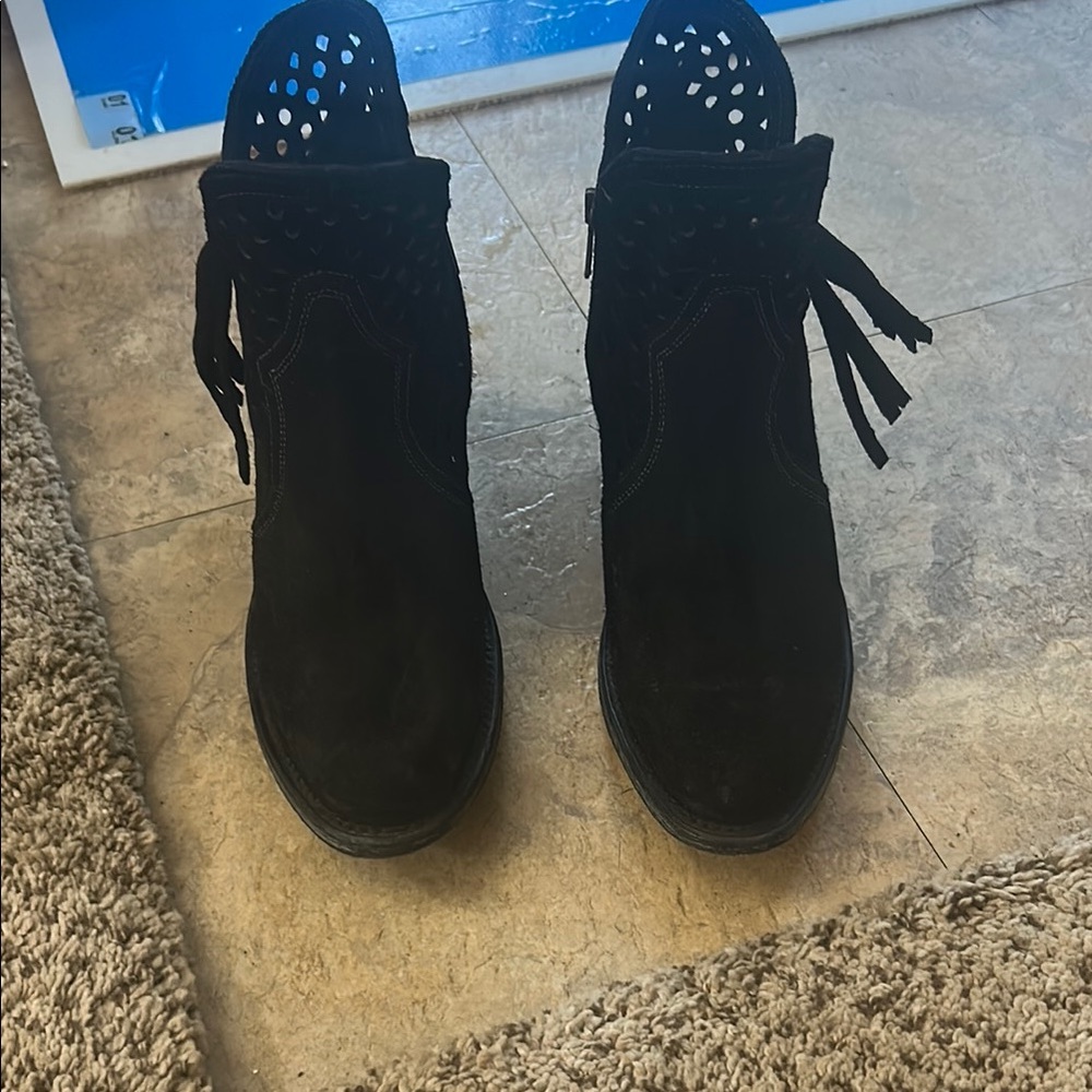 Shyanne Black Ankle Boots with Fringe Detail new never worn